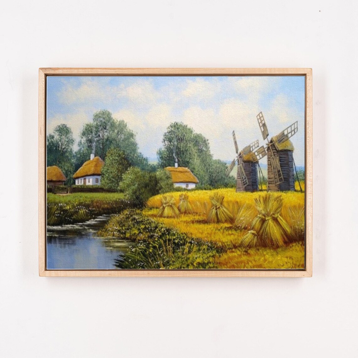 Ukrainian Village With Windmills Golden Wheat Field River Poster - Image 4