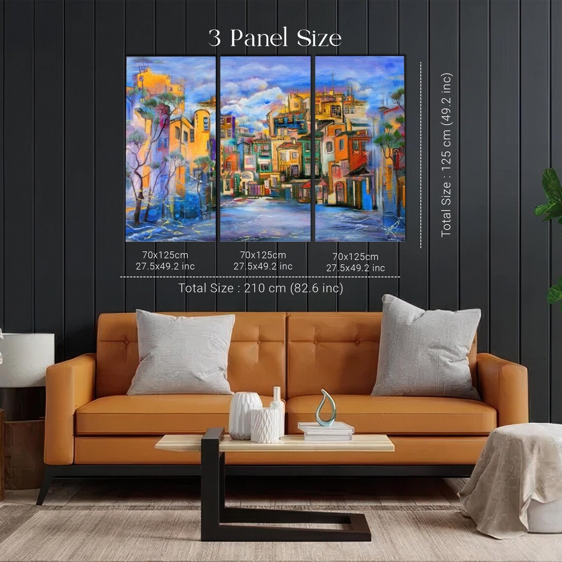 Colorful Mediterranean Old Town Harbor Waterfront Cityscape Poster - Image 2