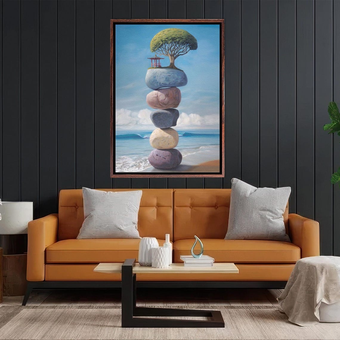 Balanced Stone Cairn With Tree On Beach Surreal Zen Art Poster - Image 2