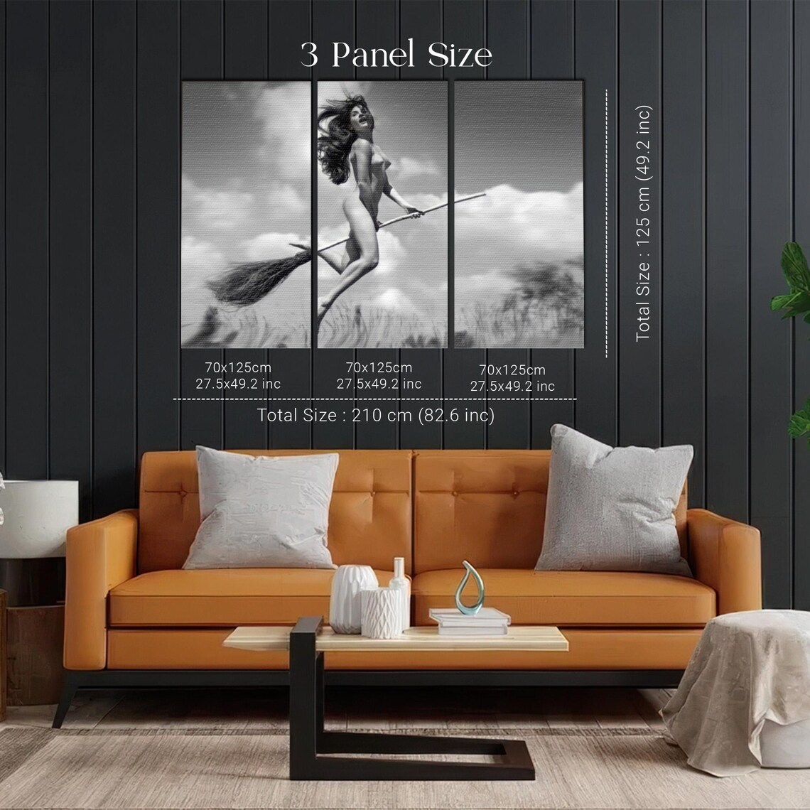 Flying Witch on Broomstick Vintage Black White Photo Art Poster - Image 2