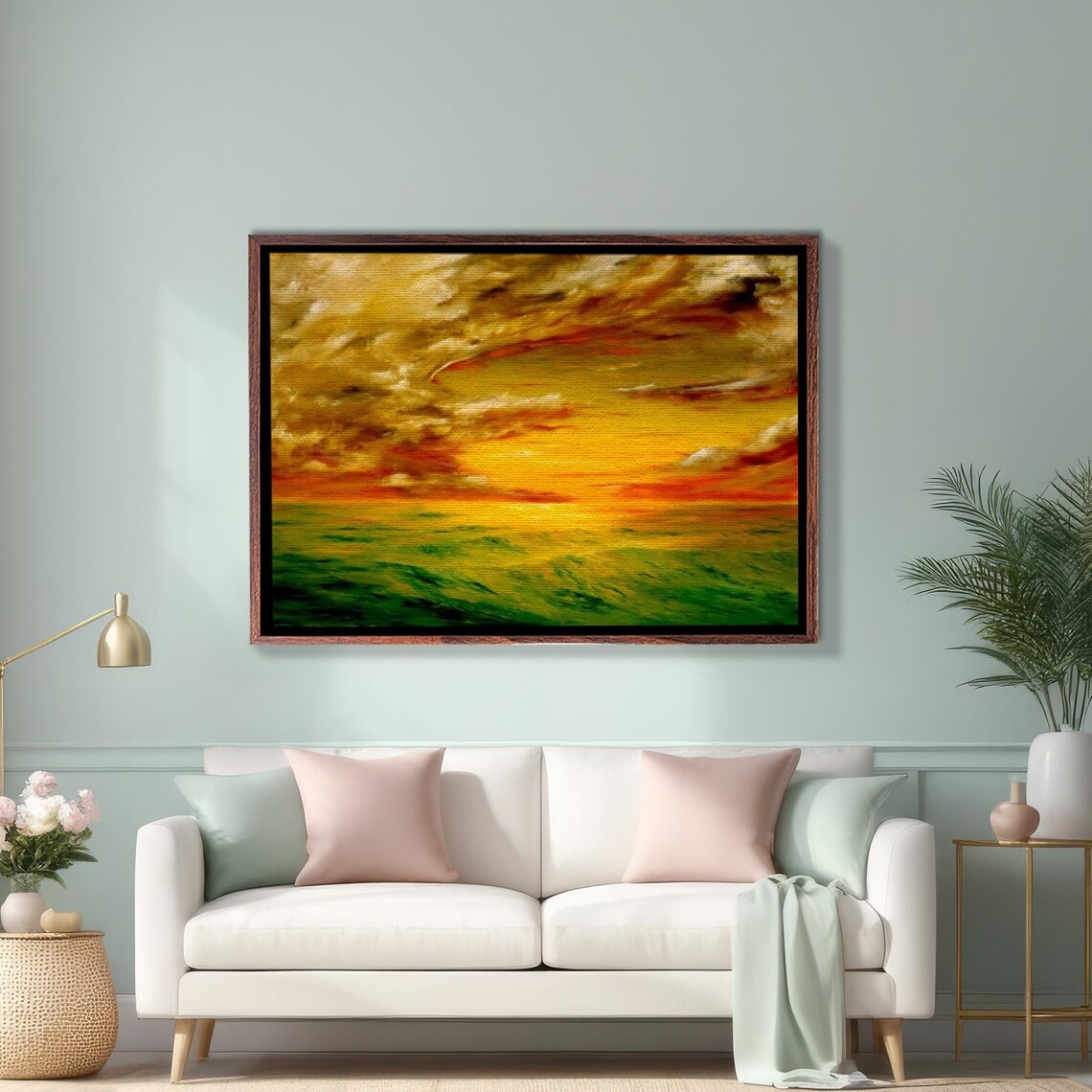 Golden Sunset Sky Abstract Expressionist Oil Painting Wall Art