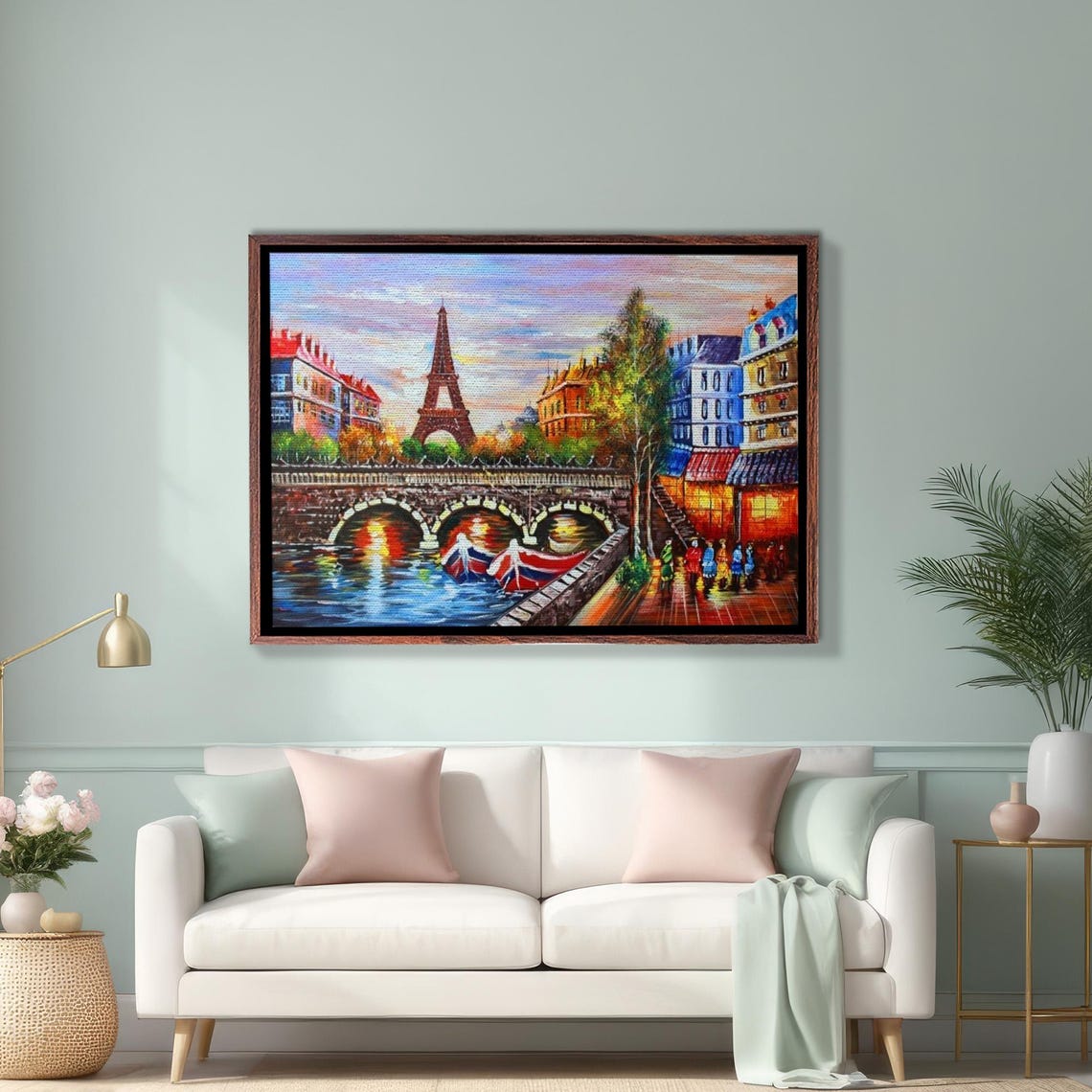 Paris Eiffel Tower Sunset Over Seine River Bridge Art Poster