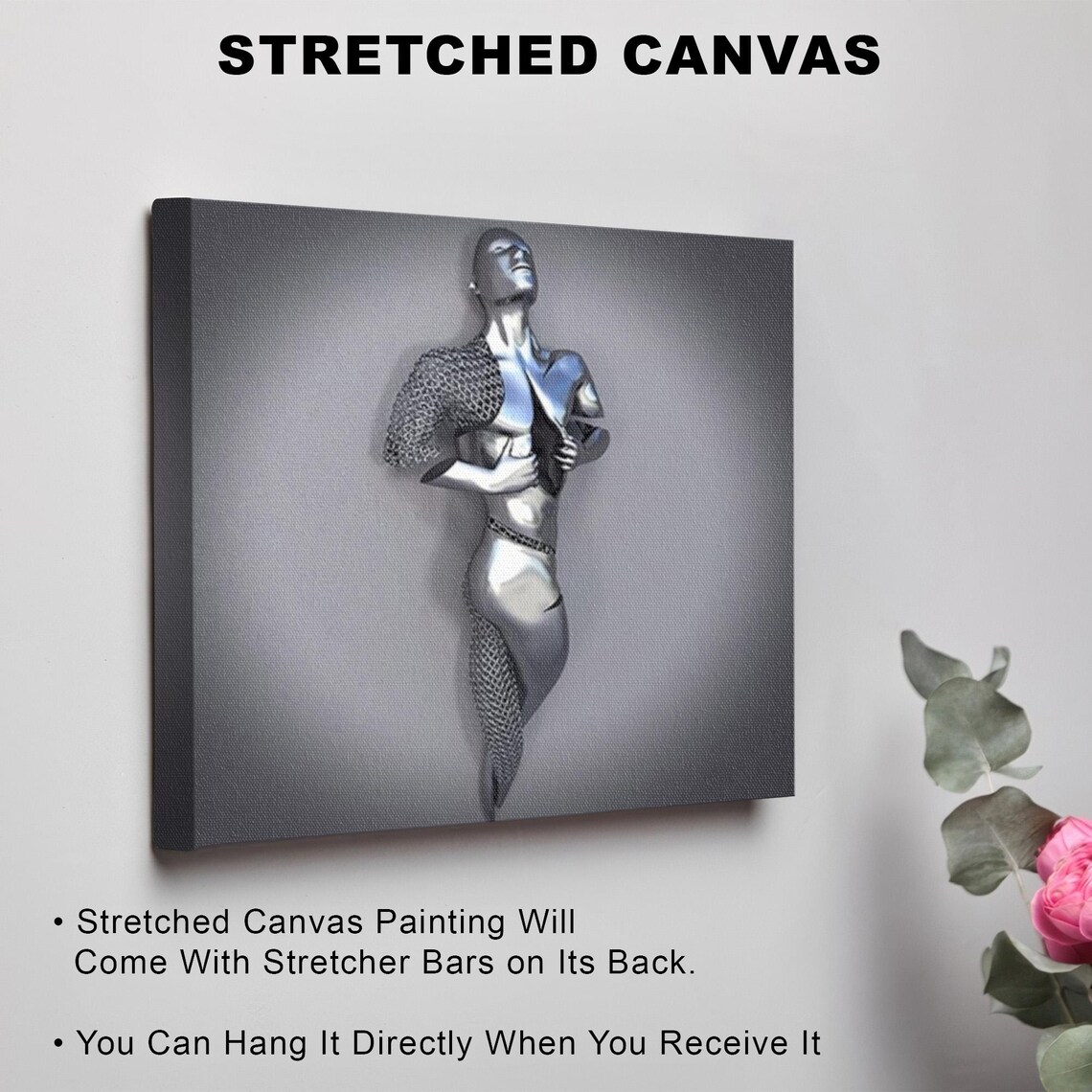 Abstract Silver Metallic Standing Human Figure Sculpture Poster - Image 3