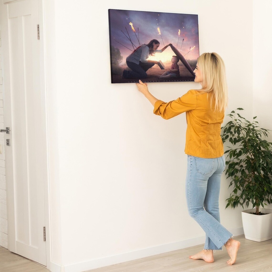 Mother Shielding Child From Flaming Arrows Reading Art Poster - Image 5