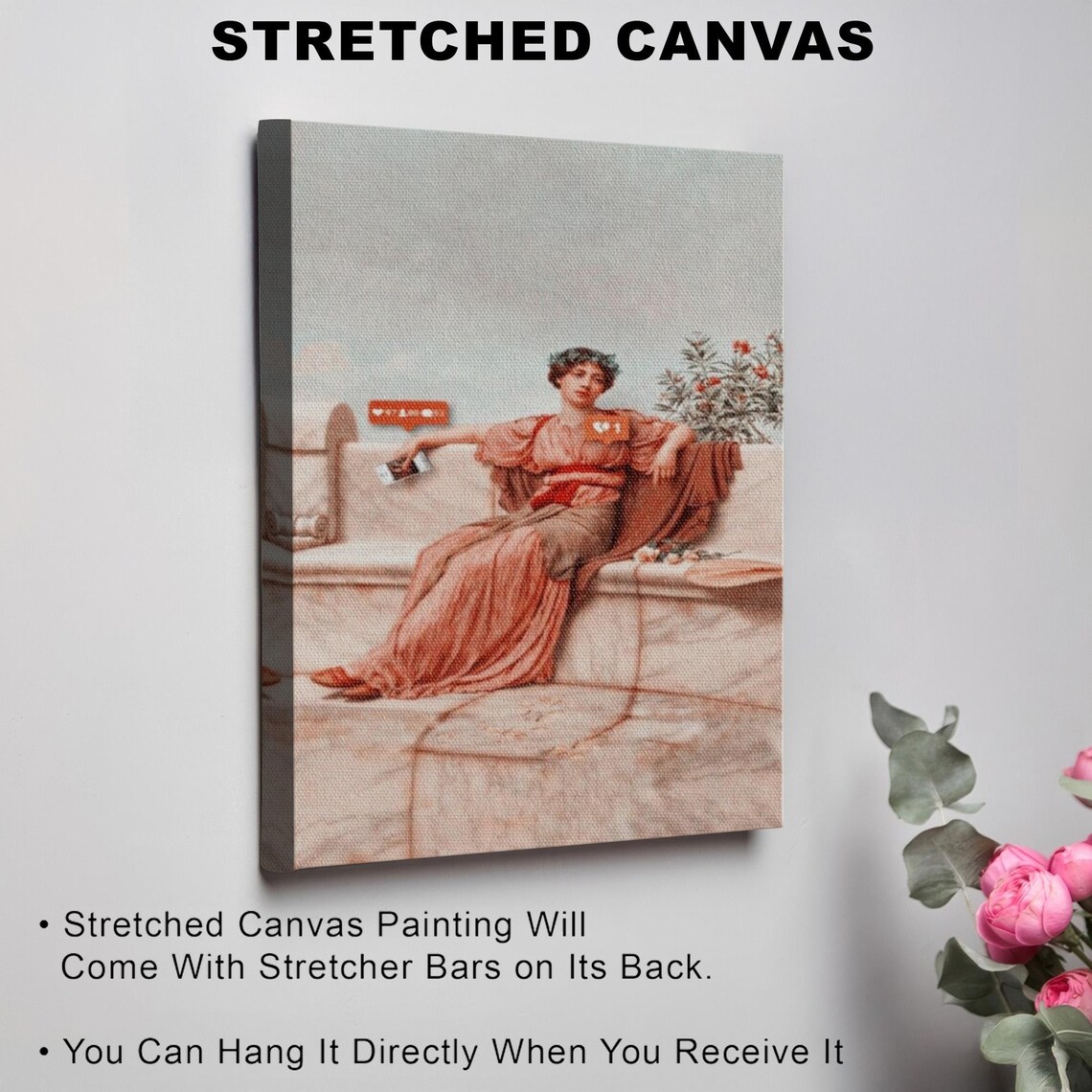 Classical Woman in Orange Drapery on Steps Vintage Art Poster - Image 3