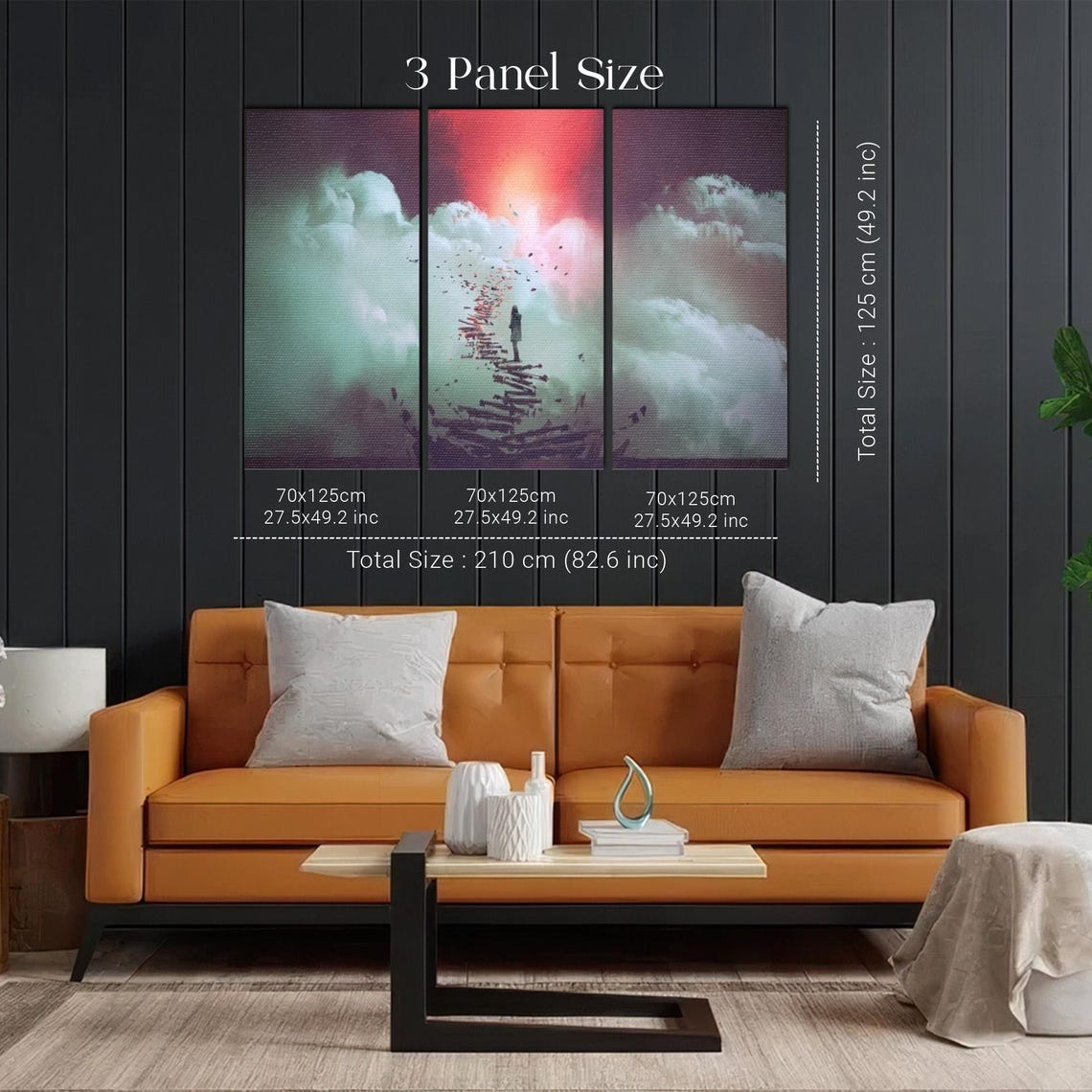 Woman Climbing Broken Staircase Into Clouds Surreal Art Poster - Image 2