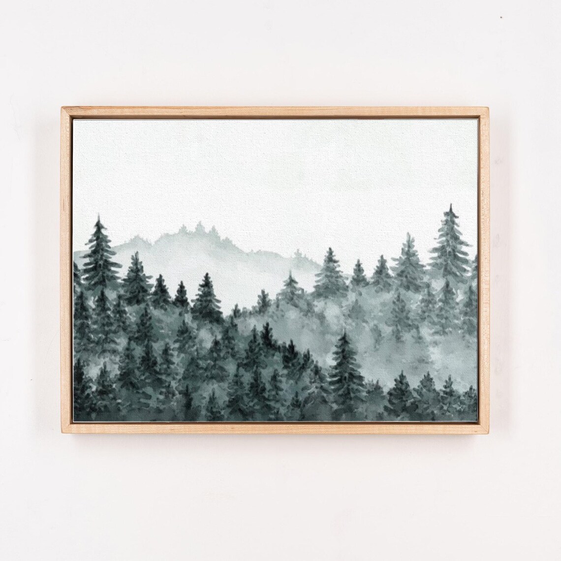 Misty Pine Forest Watercolor In Soft Gray Green Tones Poster - Image 4