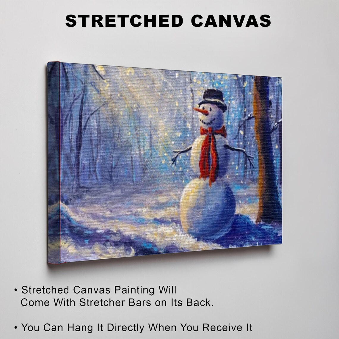 Cheerful Snowman Standing in Sunlit Winter Forest Holiday Poster - Image 3