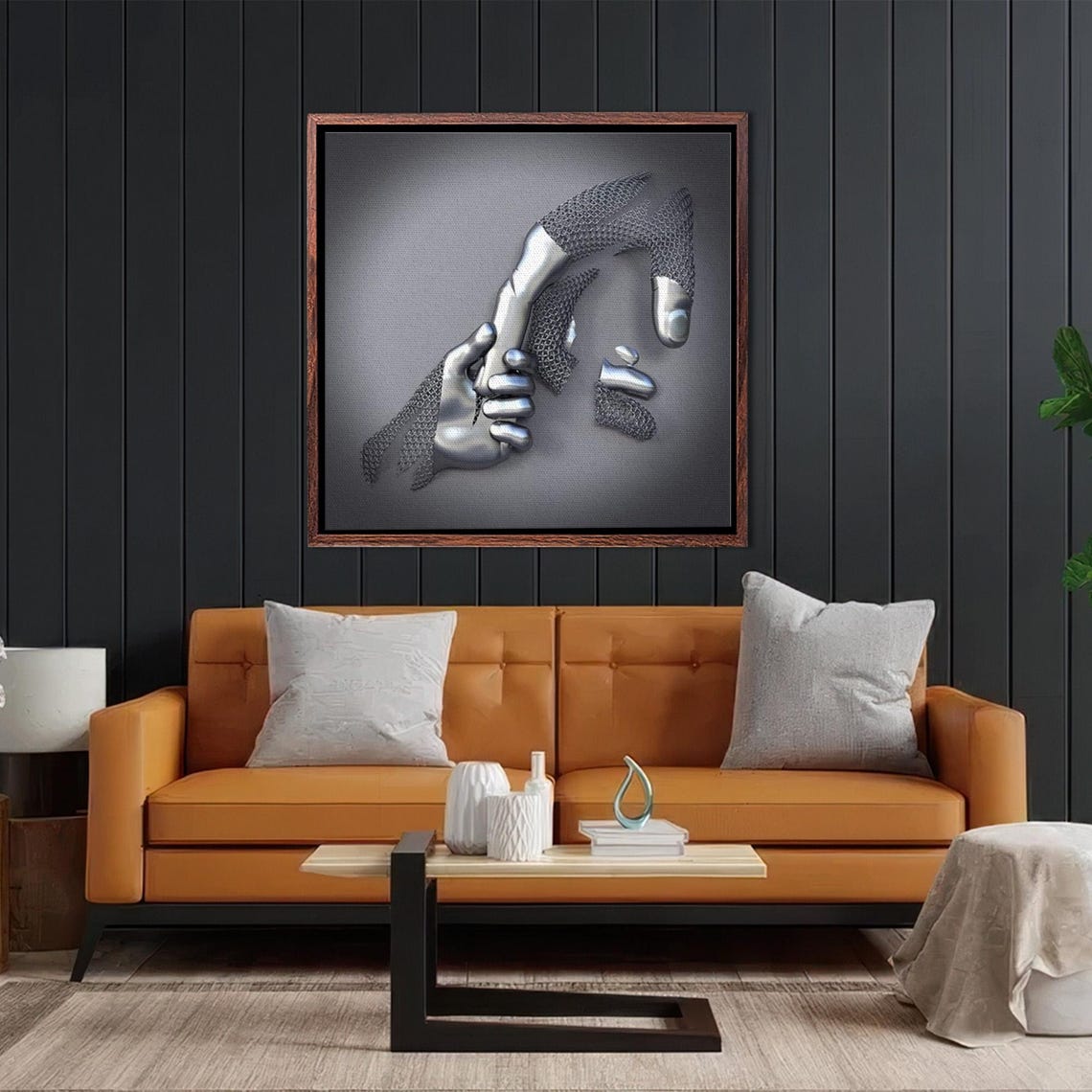 Metallic Silver 3D Reaching Hands Abstract Sculpture Art Poster - Image 2