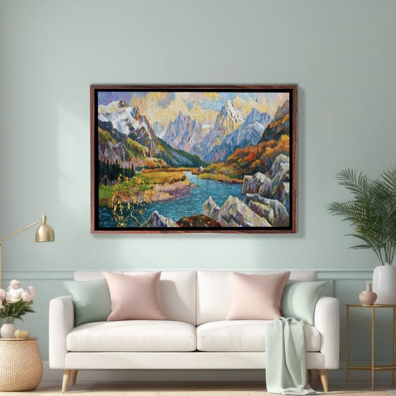 Caucasus Mountains View Oil Painting Style Decorative Wall Art Nature Wall Decor Nature Decor Nature Art