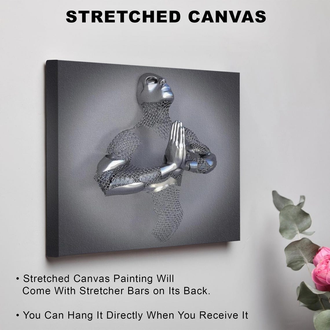 Silver 3D Metallic Human Figure In A Meditation Pose Abstract Poster - Image 3