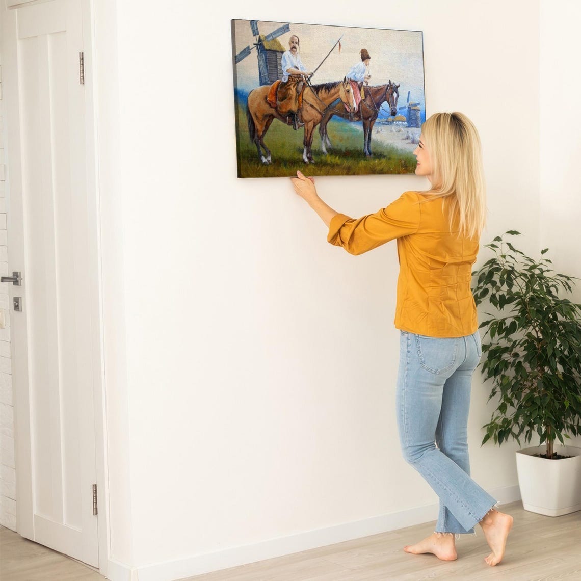 Cossack Horsemen With Lance Riding Past Windmills Steppe Poster - Image 5
