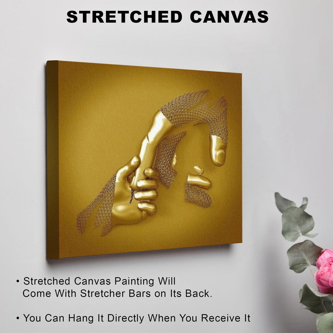 Gold 3D Effect Hands Reaching Surreal Metallic Modern Art Poster - Image 3