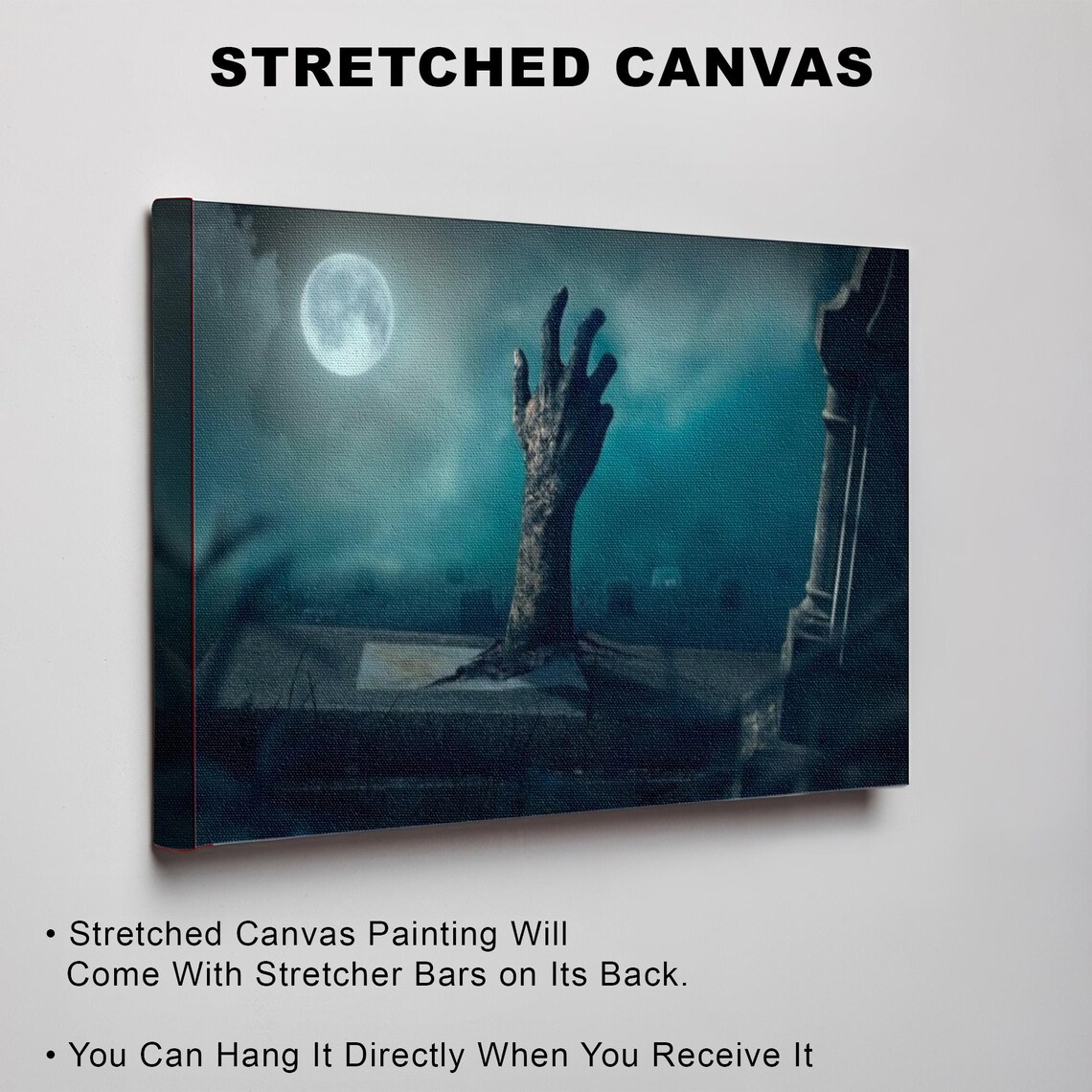 Zombie Hand Rising From Grave Under Full Moon Halloween Poster - Image 3