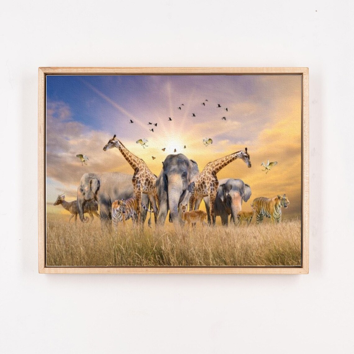 African Savanna Animals At Sunset Wildlife Gathering Scene Poster - Image 4