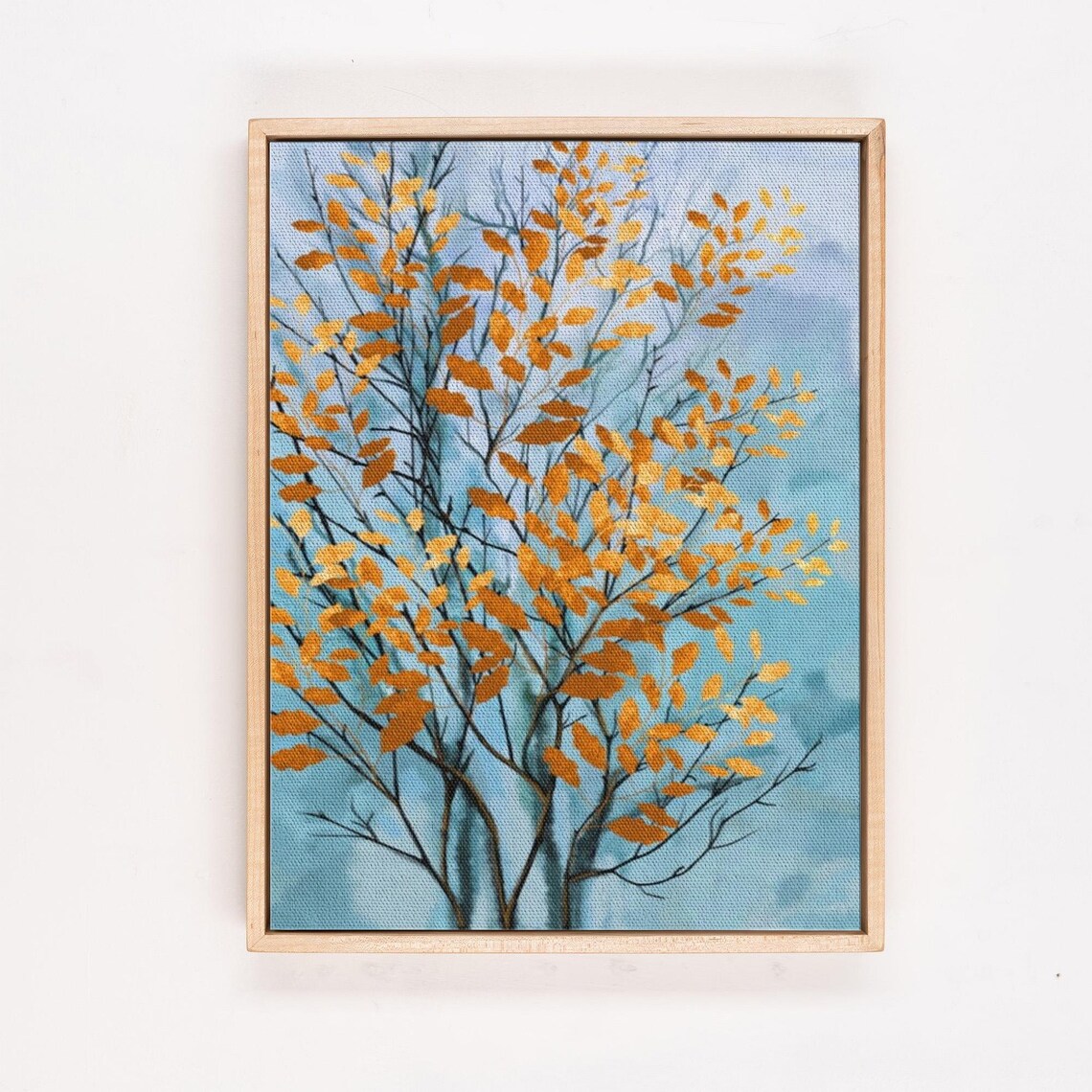 Golden Orange Autumn Leaves Tree on Pale Blue Sky Canvas Poster - Image 4
