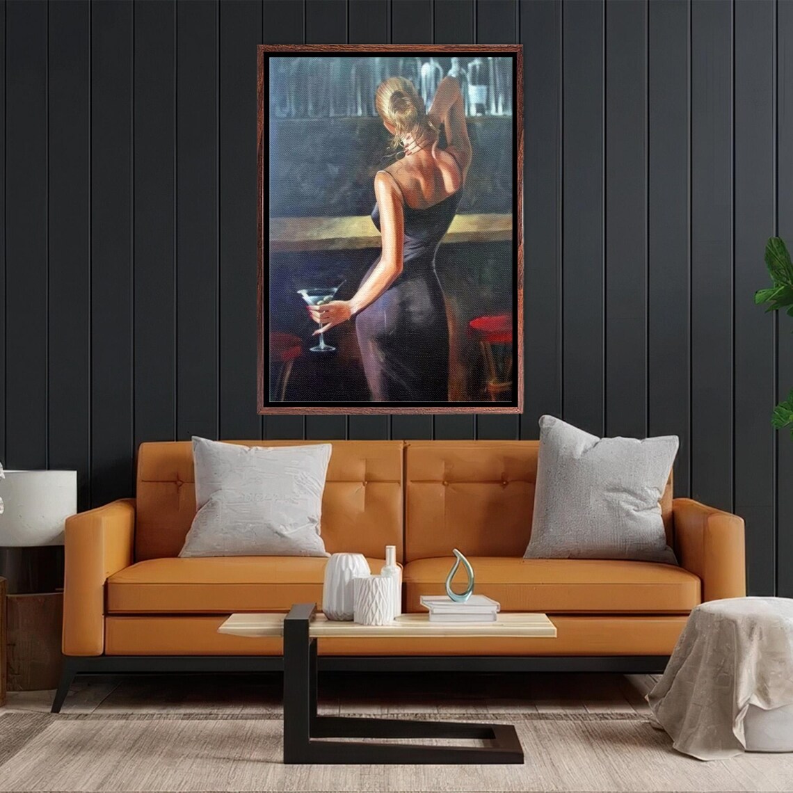 Sophisticated Woman In Black Dress Holding Martini At A Bar Poster - Image 2