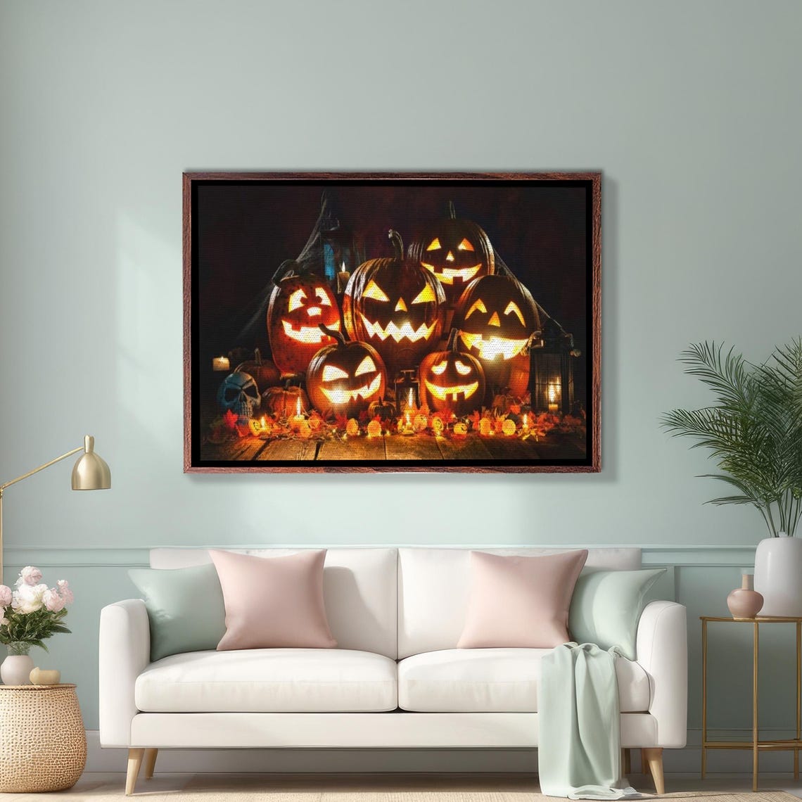 Glowing Jack-O-Lantern Pile With Candles Autumn Halloween Poster