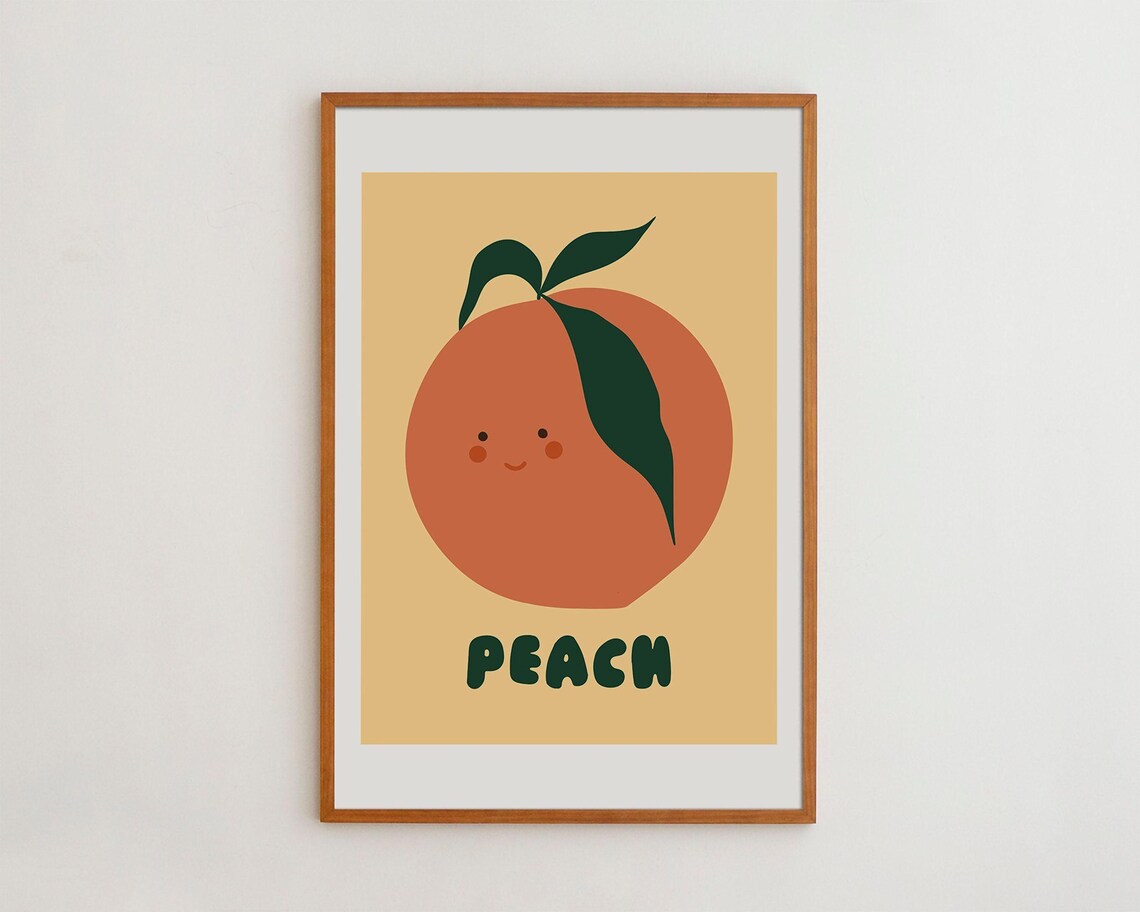Kid Room Poster Nursery Wall Decor Happy Peach Poster Fruit Print Physically Printed Product