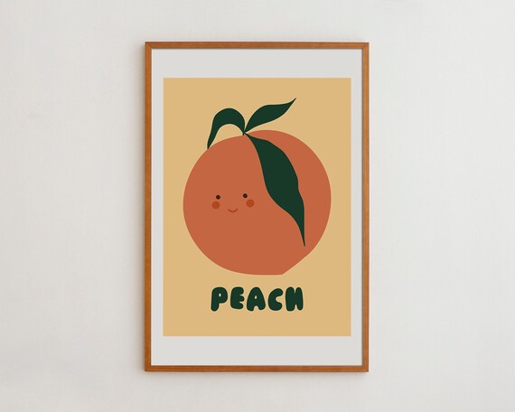 Kid Room Poster Nursery Wall Decor Happy Peach Poster Fruit Print Physically Printed Product