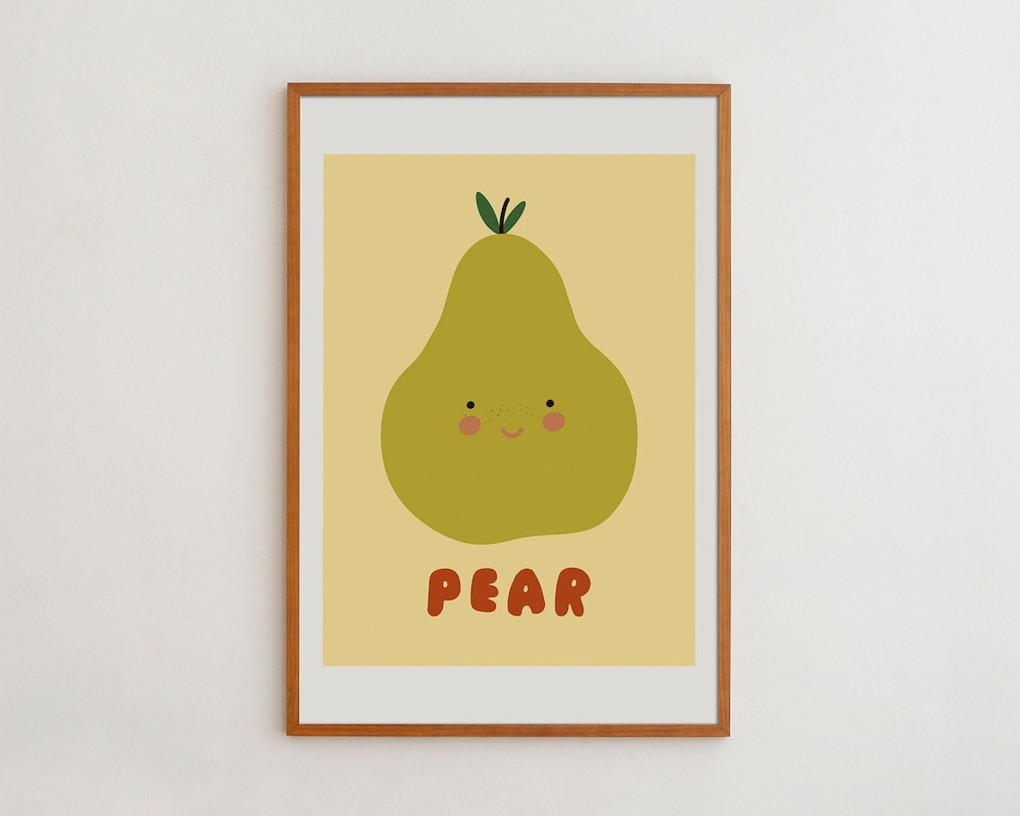 Nursery Room Poster Kids Wall Decor Happy Pear Poster Cute Fruit Print Playroom Decor Physically Printed Product
