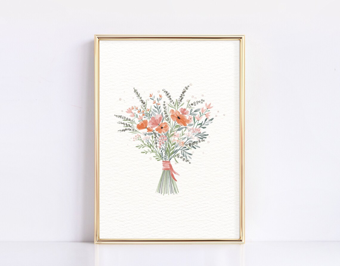 Wildflowers Watercolor Bouquet Art Print, Farmhouse Decor - Image 2