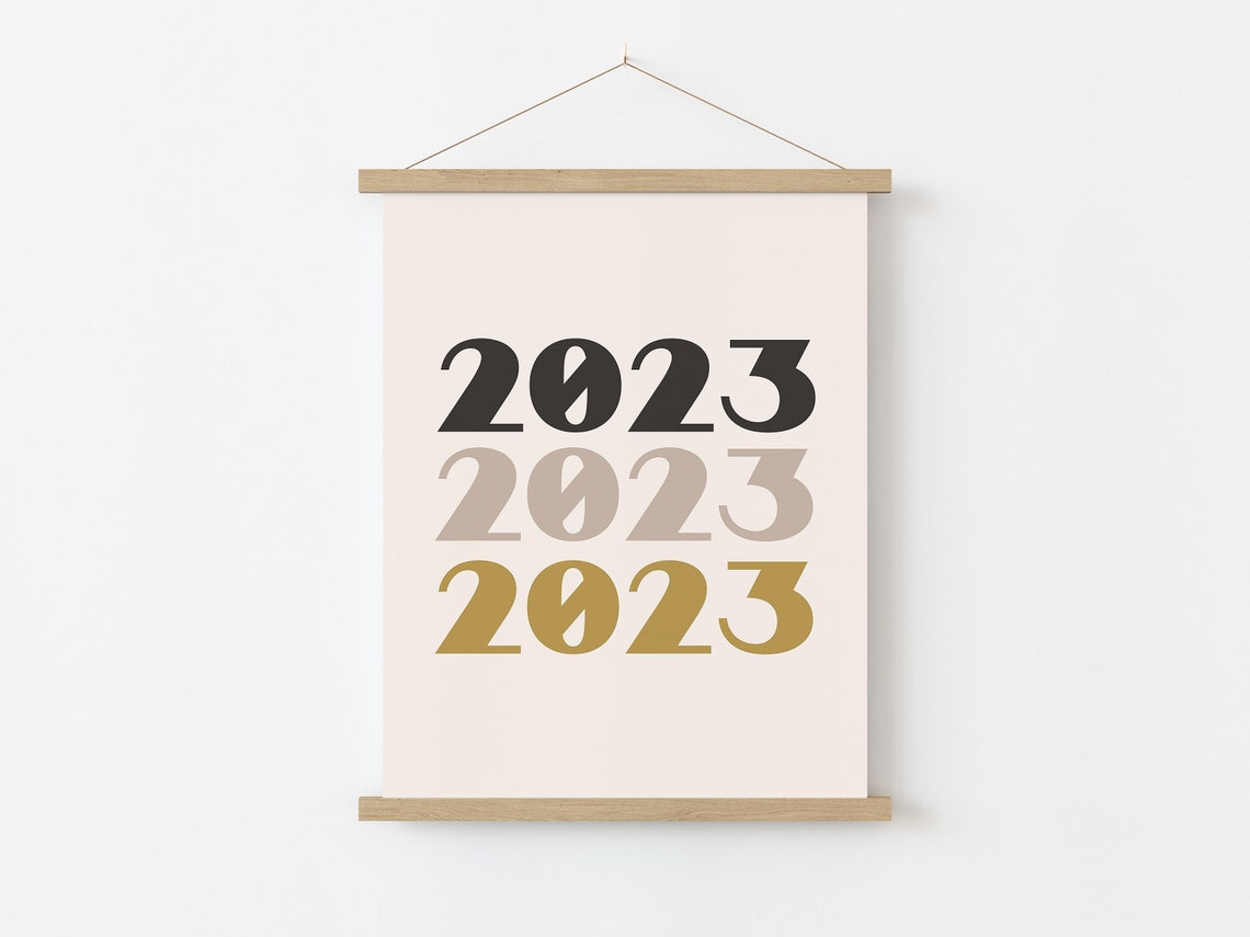 2023 Stacked Bold Black Gold Taupe Typography New Year Wall Art - Image 4