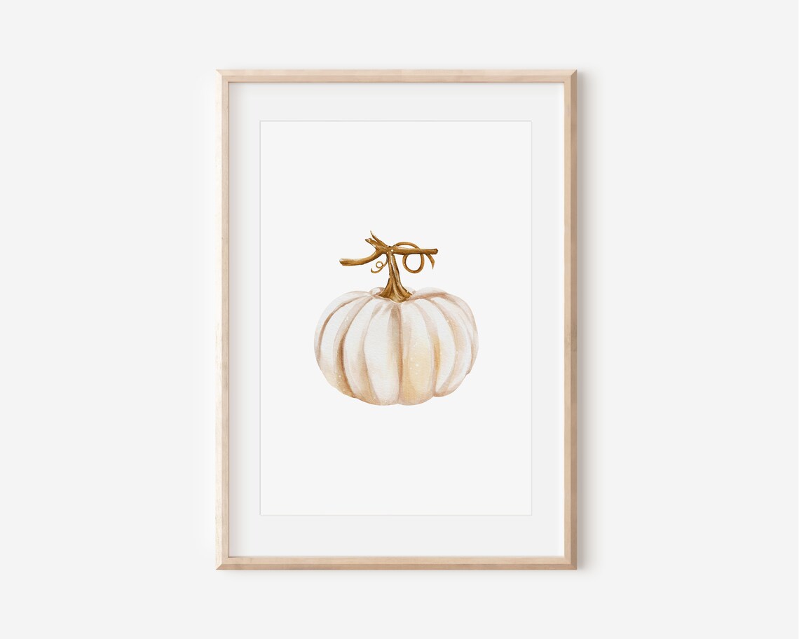 White Pumpkin Watercolor Art Print, Rustic Autumn Decor - Image 5