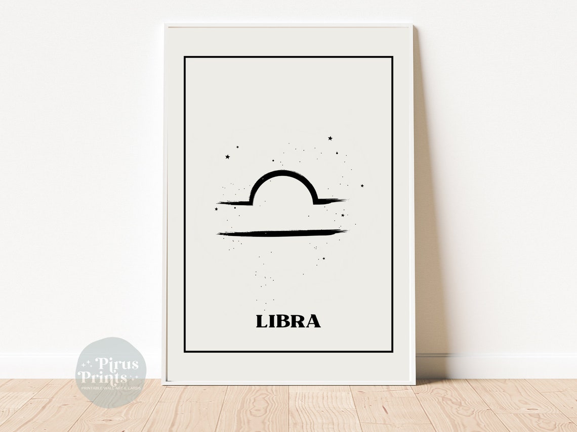 Libra Scales Zodiac Sign Minimal Black White Starry Wall Art - Image 5