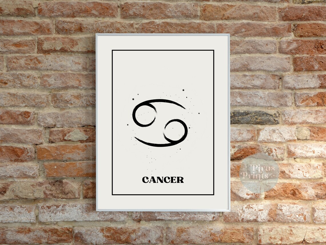 Crab Cancer Zodiac Sign Minimal Black White Starry Wall Art Gift - Image 3