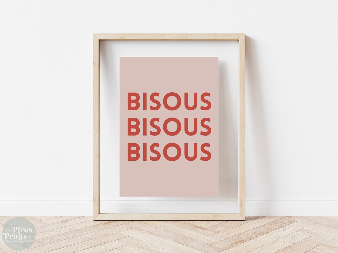 Bisous Bisous Bisous Red French Typography Pink Romantic Love Print - Image 3
