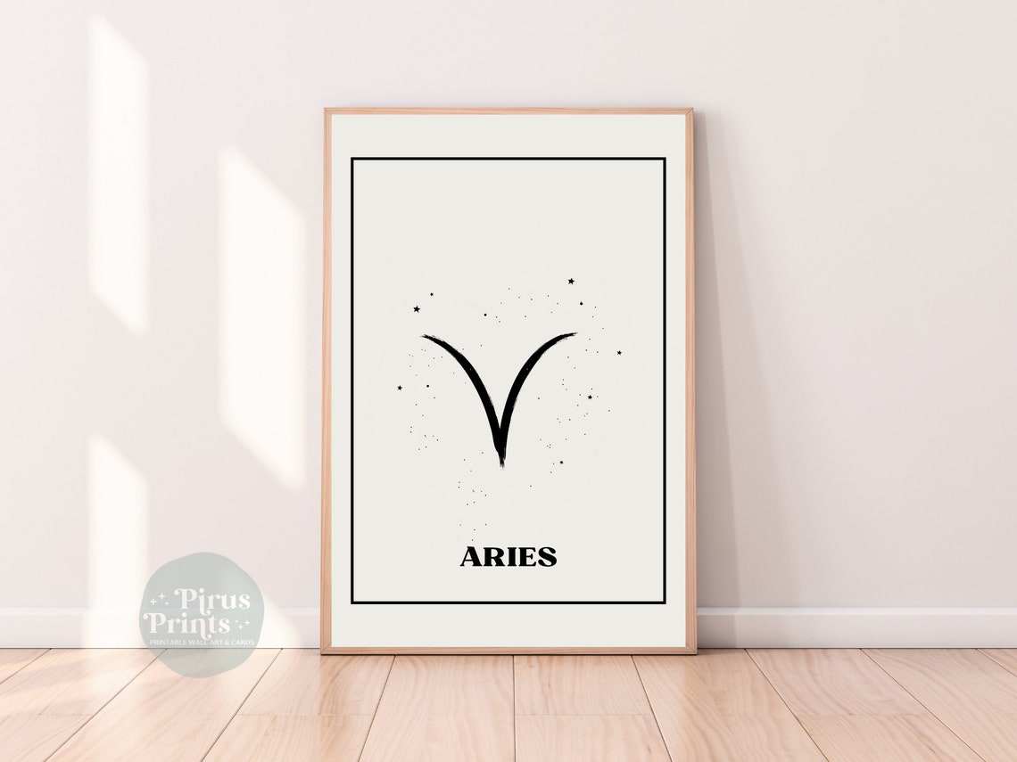 Aries Zodiac Print Astrology Wall Art Minimal Black White Zodiac Print Gift For Aries Instant - Image 3