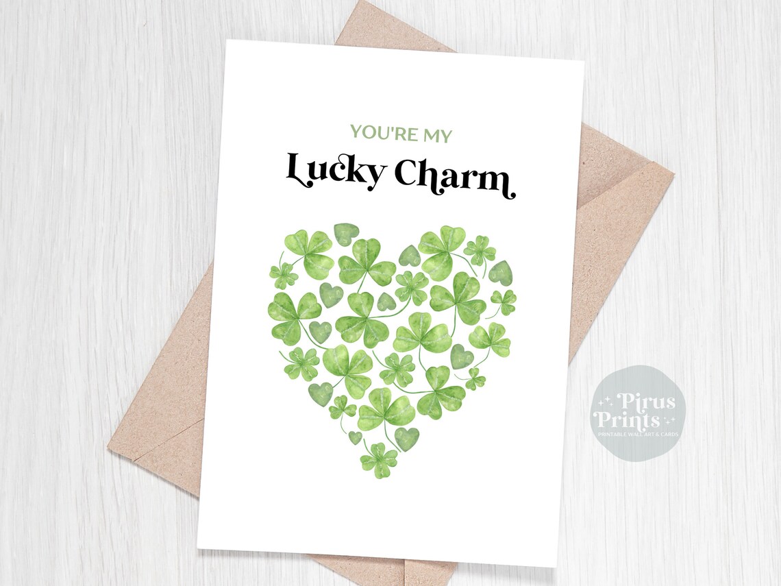You're My Lucky Charm Shamrock Heart Watercolor Printable Card Print - Image 5