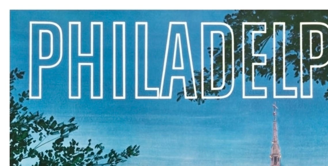 Philadelphia Independence Hall Pigeons Greyhound Bus Travel Poster - Image 2