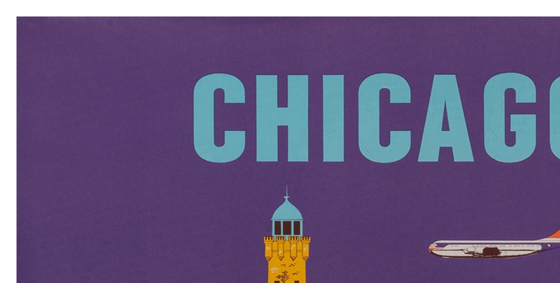Chicago Fly Northwest Orient Airlines Vintage Skyline Poster - Image 2