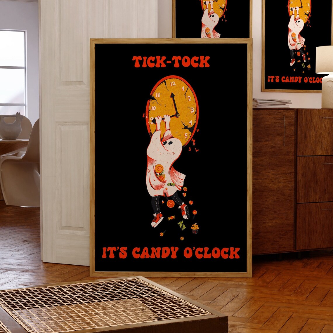 Tick Tock Its Candy Oclock Ghost With Clock Halloween Wall Art