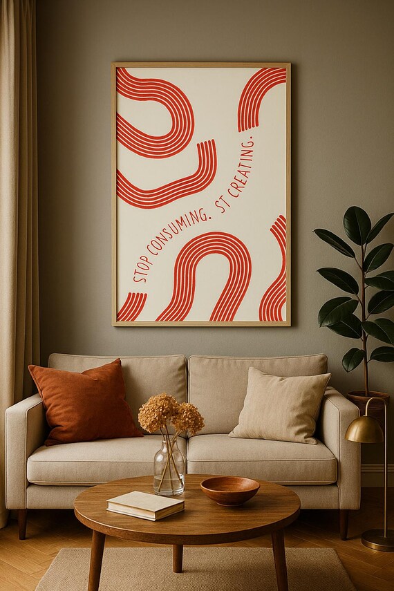 Stop Consuming Start Creating Poster Motivational Wall Art Modern Typography Print Red Minimalist Quote Creative Office Decor