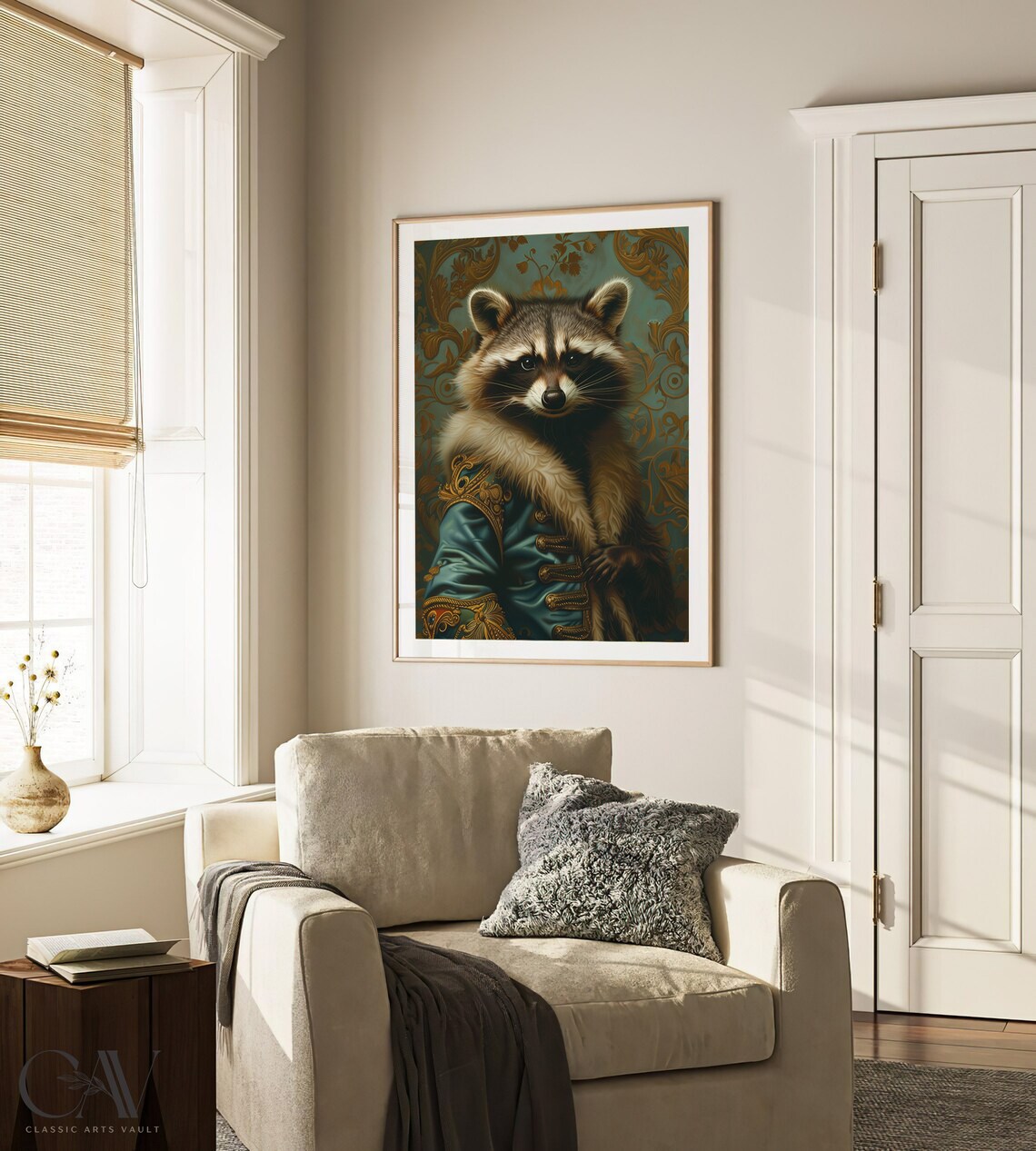 Royal Raccoon Renaissance Portrait Teal Brocade Coat Animal Poster - Image 3