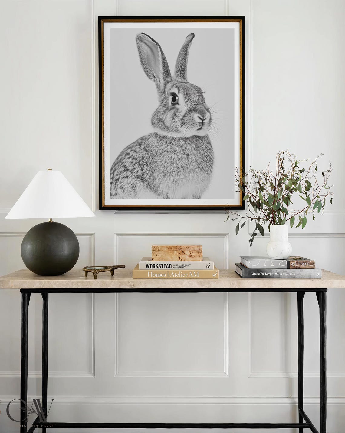 Black and White Hare Portrait Looking Aside Photography Poster - Image 4
