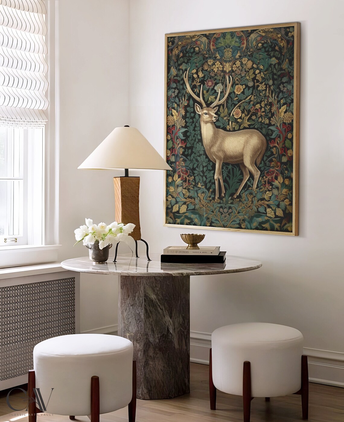 William Morris-Inspired Deer Art Print, Nature Wall Art - Image 2