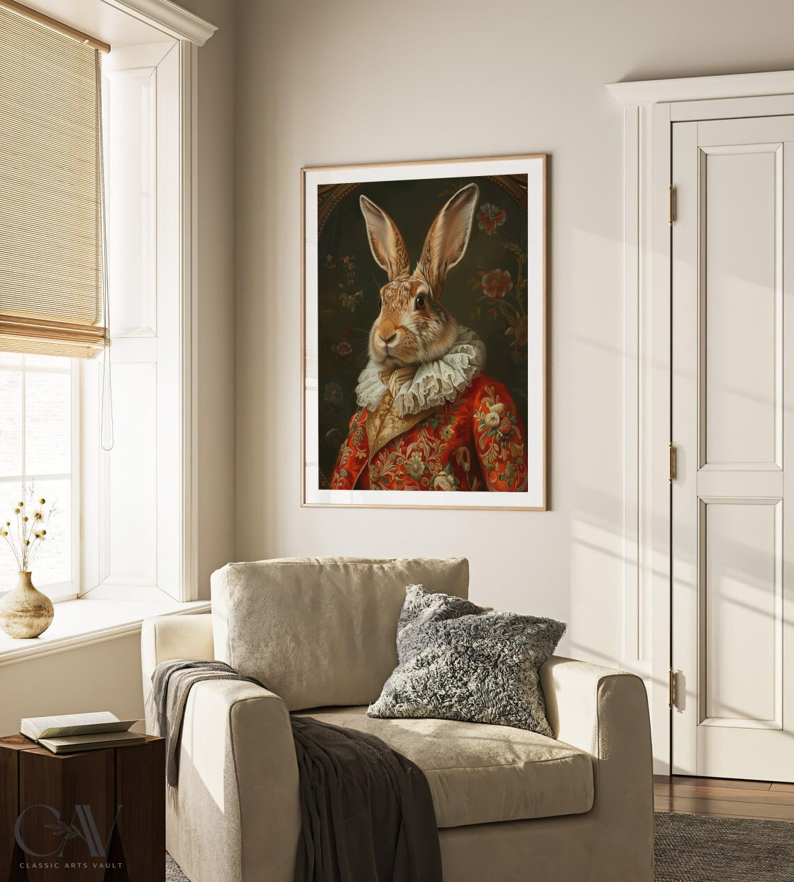 Noble Rabbit Renaissance Portrait Red Brocade Vintage Animal Poster - Image 3