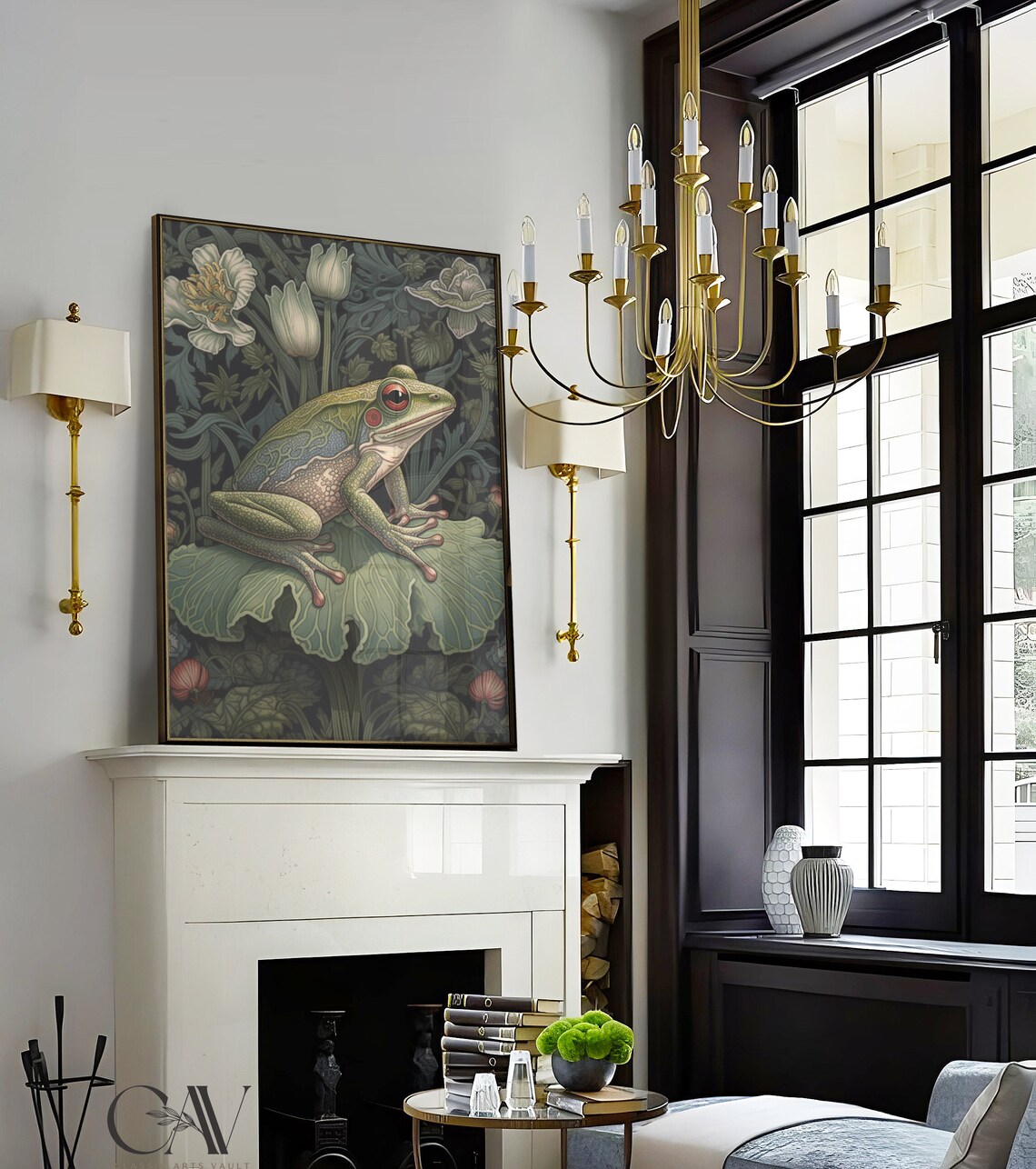 William Morris Inspired Frog Art Print, Bathroom Decor