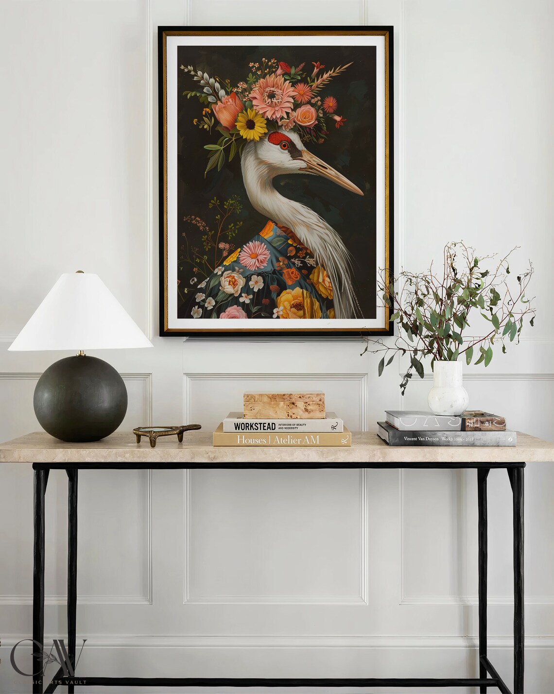 Crane Maximalist Eclectic Animal Portrait Art Print - Image 4
