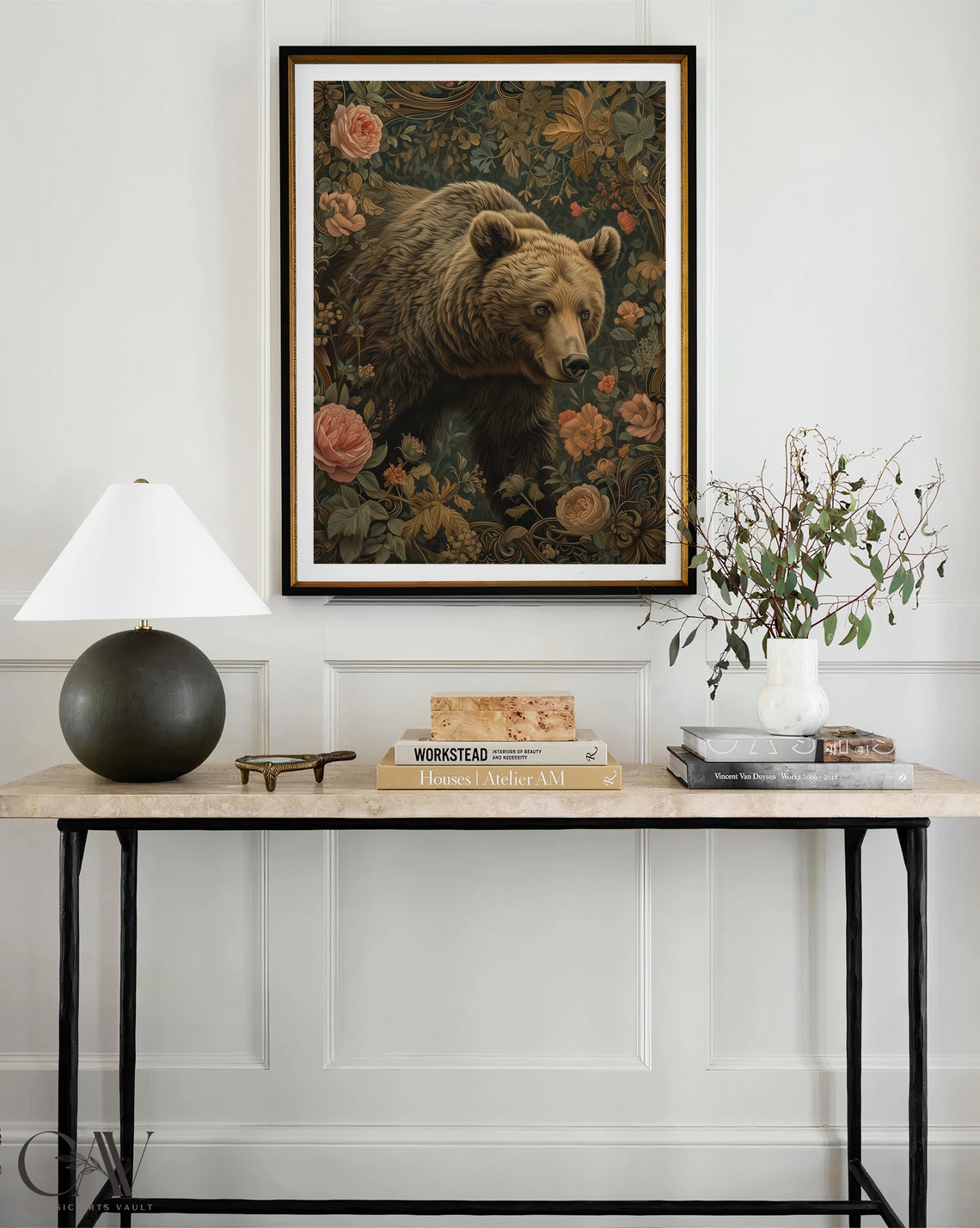 William Morris Inspired Brown Bear Floral Botanical Wall Art - Image 4
