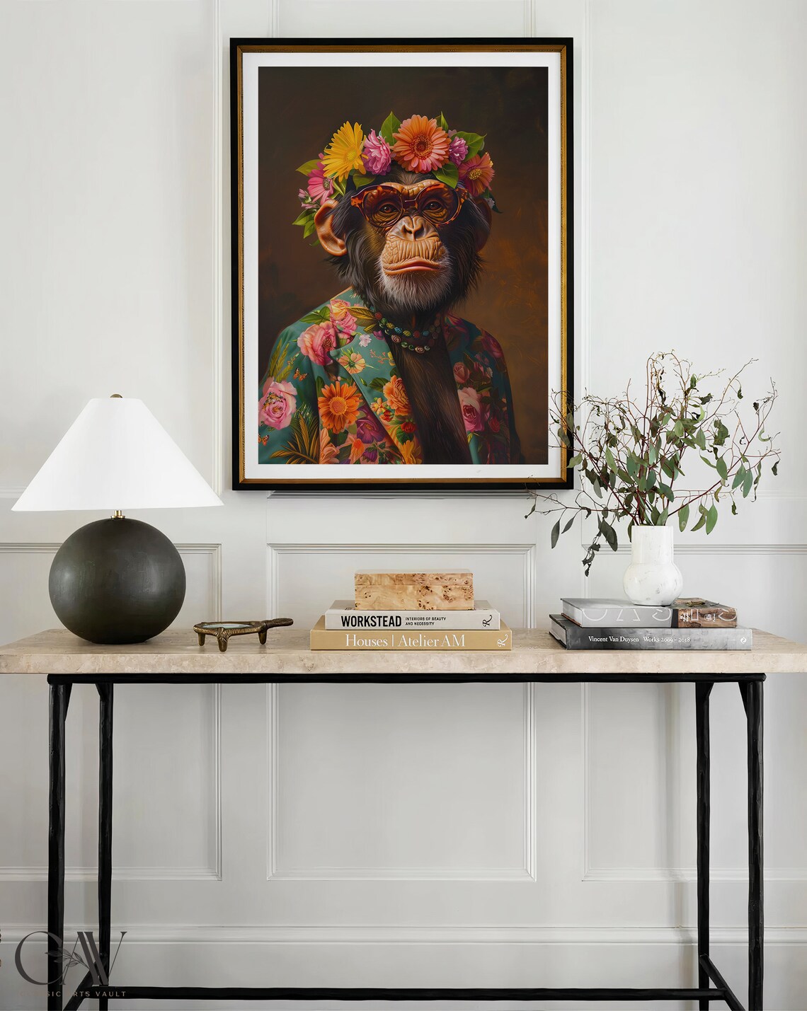 Chimpanzee in Heart Sunglasses Flower Crown and Floral Blazer Poster - Image 3