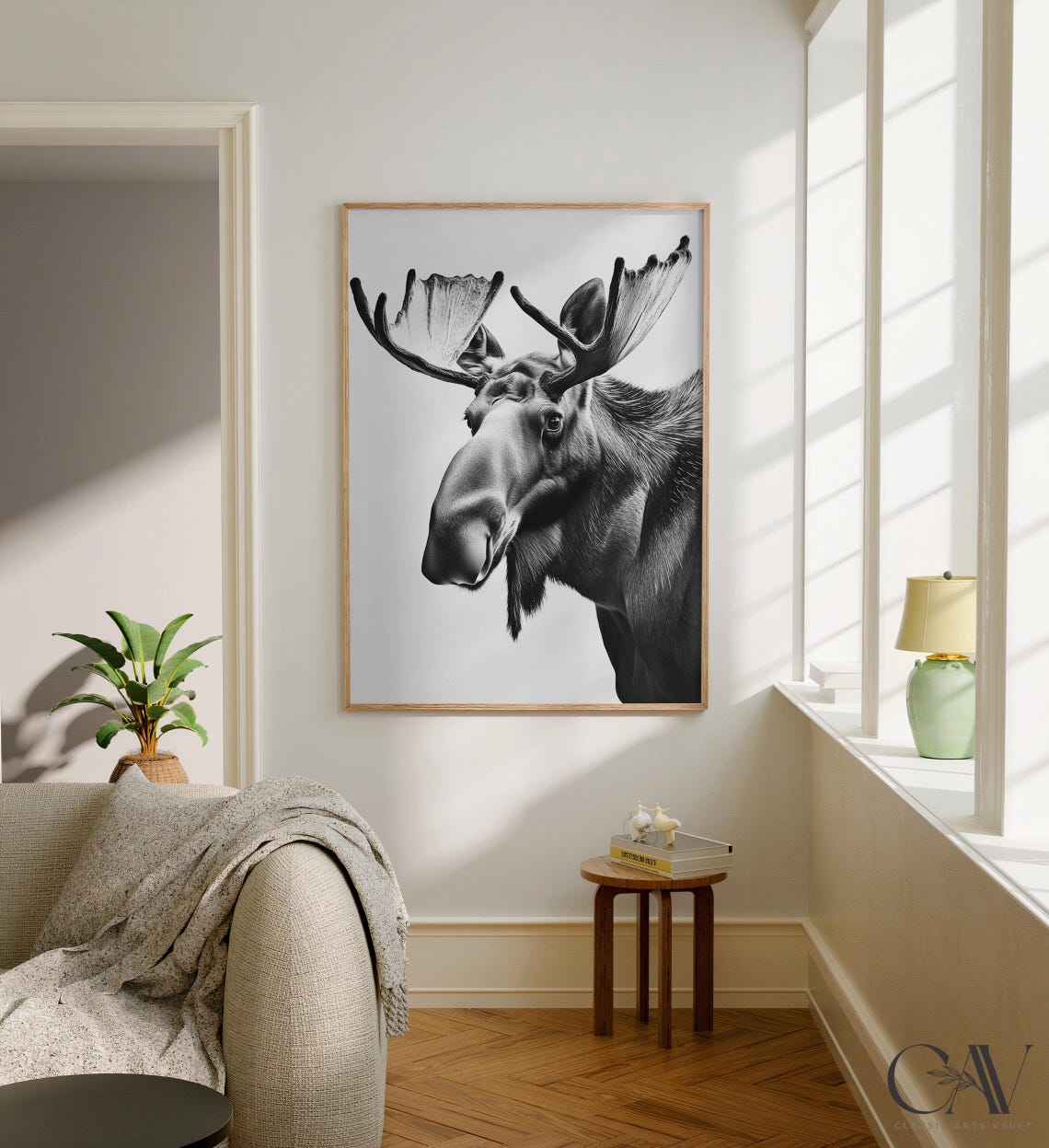 Black and White Moose With Large Antlers Portrait Photography Poster - Image 2
