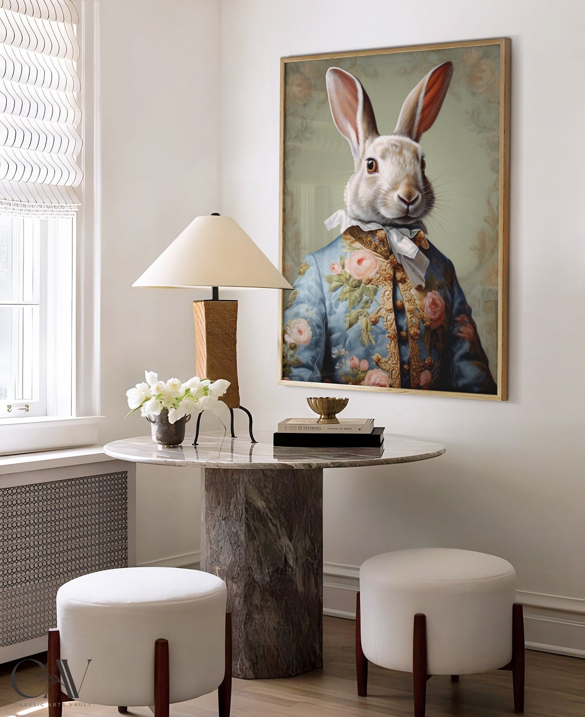 Royal White Rabbit Renaissance Portrait Fancy Blue Coat Wall Art - Image 3