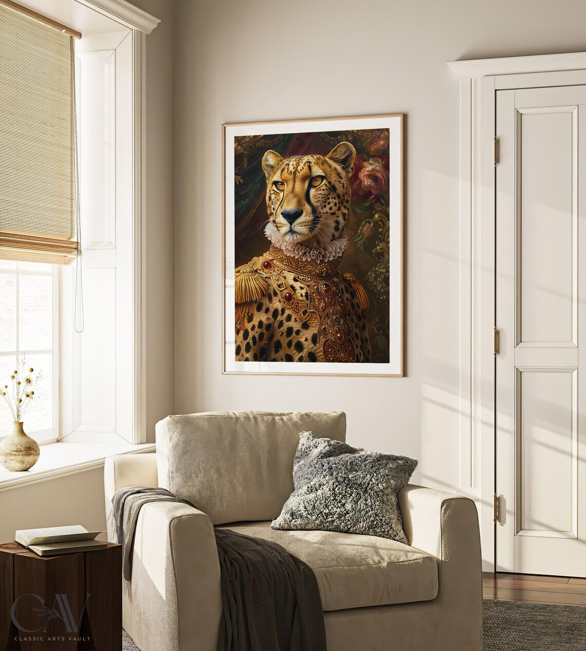 Cheetah in Jeweled Gold Brocade Armor Old Master Aristocrat Portrait Poster - Image 4