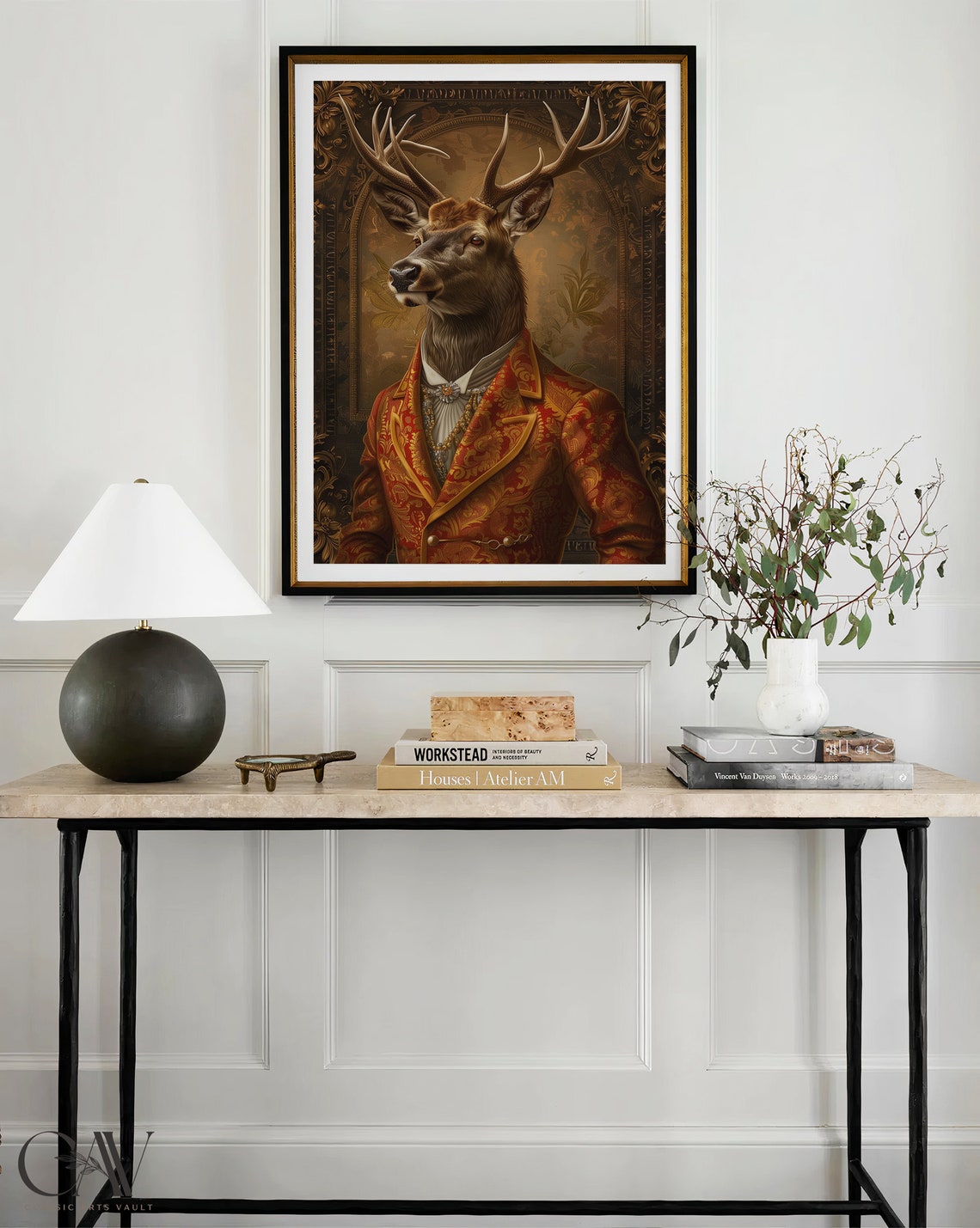 Gentleman Stag Renaissance Portrait Red Brocade Coat Animal Poster - Image 4