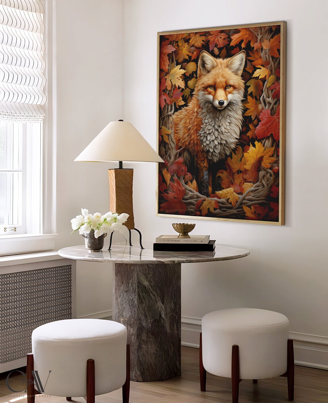 Red Fox Among Autumn Maple Leaves Botanical Wildlife Fall Portrait Poster - Image 4